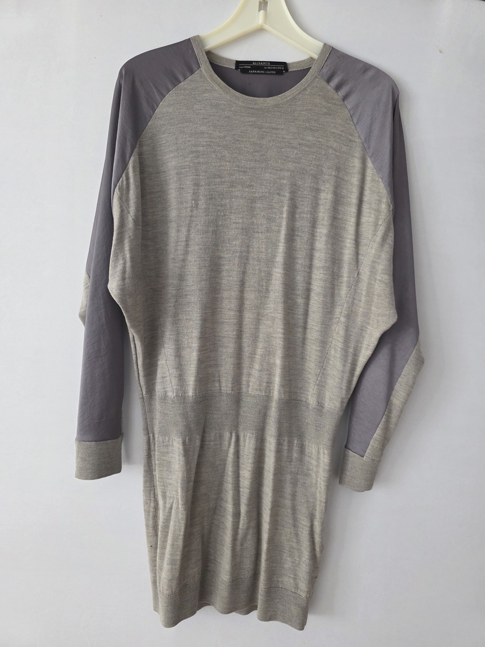 AllSaints Gray Crewneck Dress with Subtle Lavender Tone